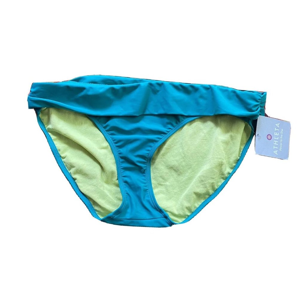 Athleta Splash Swim Bottom Large Brief Fold Over Green Bikini Full Brief